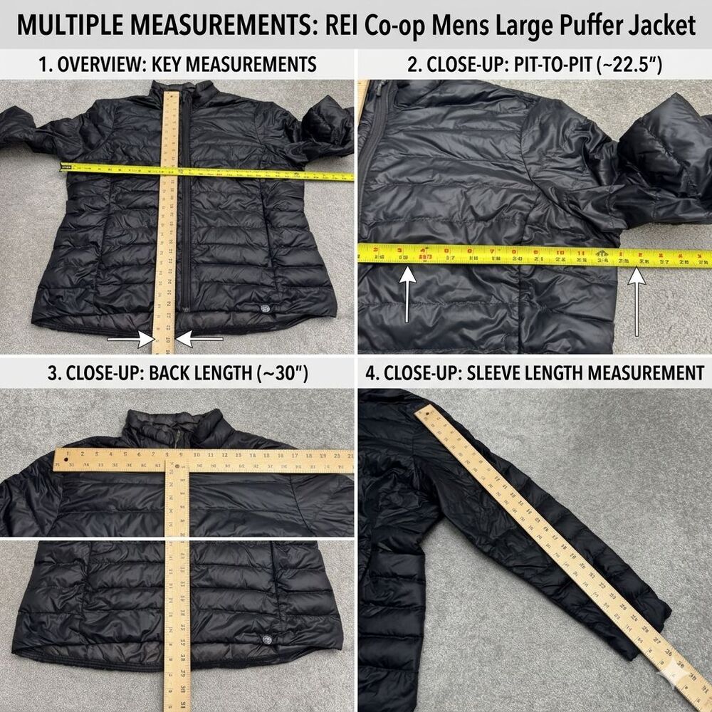 REI Co-Op Down Puffer Jacket Mens Large Black Full Zip Insulated Lightweight - Picture 15 of 16